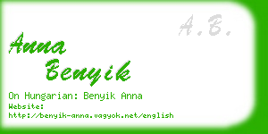 anna benyik business card